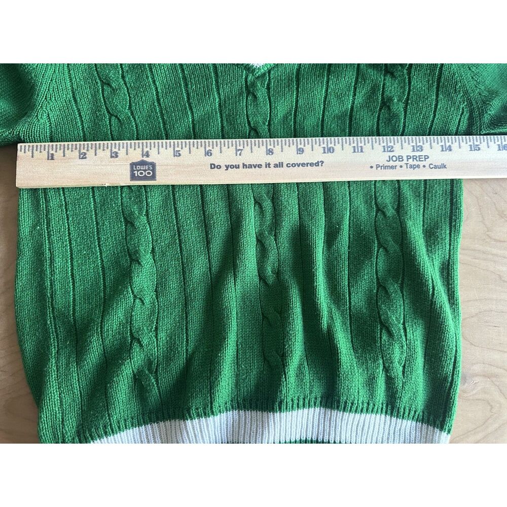 Vintage 80s Izod Lacoste Cable Knit Tennis Sweater Green Collegiate Small XS - Picture 12 of 12